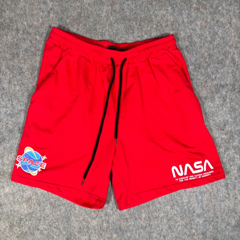 Romwe NASA Shorts Mens Large Red Space Graphic‎ Fleece Drawstring Casual Lounge
